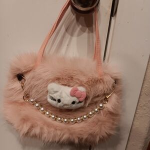Hello Kitty Blush Pink Faux Fur Handbag with Pearl Accent